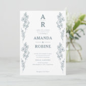 シンプル青フローラ結婚式招待状 招待状 (スタンド正面)