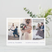 シンプル青モダンタイポグラフィ数々の写真結婚s サンキューカード (スタンド正面)