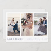 シンプル青モダンタイポグラフィ数々の写真結婚s サンキューカード (正面/裏面)