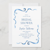 シンプル青モダン手引き弓ブライダルシャワー 招待状 (正面)