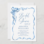 シンプル青モダン手引き弓ブライダルシャワー 招待状 (正面)