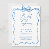 シンプル青モダン手引き弓ブライダルシャワー 招待状 (正面)