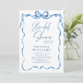 シンプル青モダン手引き弓ブライダルシャワー 招待状 (スタンド正面)