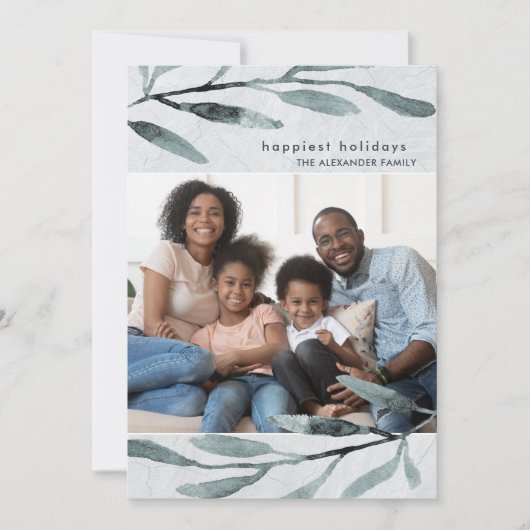 シンプル青モダン植物写真 シーズンカード (正面)