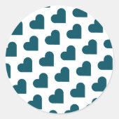 シンプル青モダン緑ハートパターン ラウンドシール (正面)