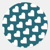 シンプル青モダン緑ハートパターン ラウンドシール (正面)