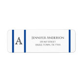 シンプル青モダン線イニシャル住所 ラベル (正面)