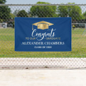 シンプル青モダン金ゴールド卒業バナー 横断幕 (インサイチュ)