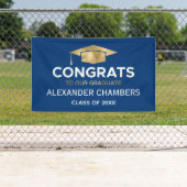 シンプル青モダン金ゴールド卒業 横断幕 (インサイチュ)