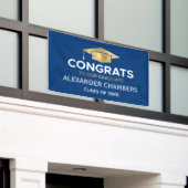 シンプル青モダン金ゴールド卒業 横断幕 (ビルの外側)