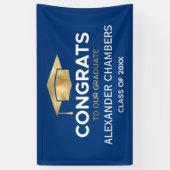 シンプル青モダン金ゴールド卒業 横断幕 (縦)