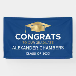 シンプル青モダン金ゴールド卒業 横断幕
