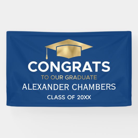 シンプル青モダン金ゴールド卒業 横断幕 (横)