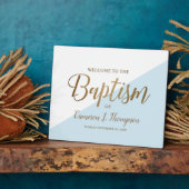 シンプル青モダン金ゴールド書道ベビーバプテスマ フォトプラーク (側面)