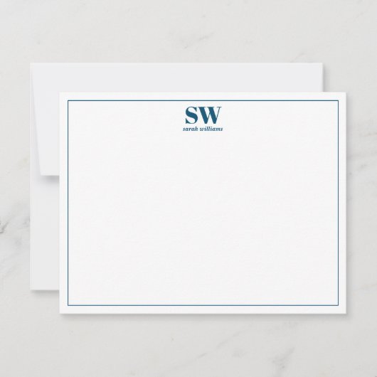 シンプル青モノグモダンパーソナライズされたラム ノートカード (正面)