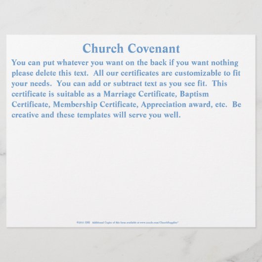 シンプル青数々の目的教会証明書 チラシ (裏面)