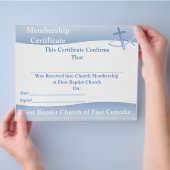 シンプル青数々の目的教会証明書 チラシ (手)