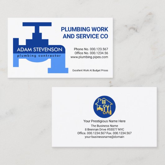 シンプル青水栓の画層の配管 名刺 (正面/裏面)