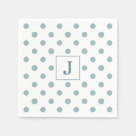 シンプル青水玉模様水彩模様モノグラム スタンダードカクテルナプキン