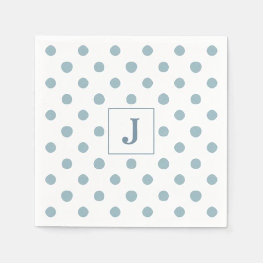 シンプル青水玉模様水彩模様モノグラム スタンダードカクテルナプキン (正面)