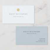 シンプル青淡い色の金ゴールドモノグラム名刺 名刺 (正面/裏面)