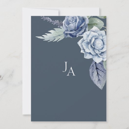 シンプル青王室のバラ結婚フローラ 招待状 (裏面)