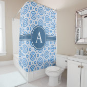 シンプル青白モノグラモダンム シャワーカーテン (インサイチュ)