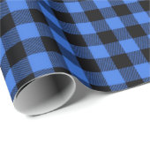 シンプル青素朴黒バッファローのプレイドチェック ラッピングペーパー (ロールコーナー)