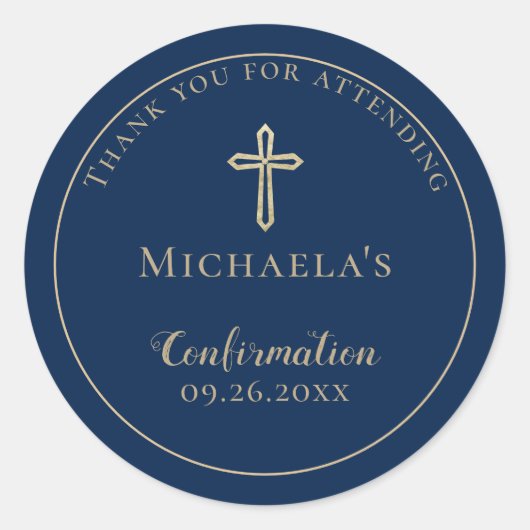 シンプル青金ゴールドクロス確認 ラウンドシール (正面)