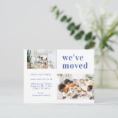 シンプル青2家族フォトミニマリスト移動 案内ポストカード (スタンド正面)