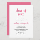 シンプル非フォトピンク卒業 案内状 (正面/裏面)