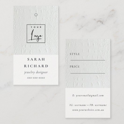 シンプル革ミニマルのテクスチャー価格ラベルロゴ 名刺 (正面/裏面)
