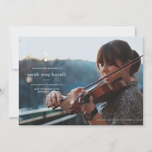 シンプル音楽専攻の卒業招待状 案内状 (正面)