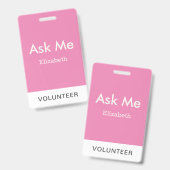 シンプル頼ピンクパーソナライズされたボランティア バッジ (正面＆裏面)