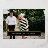 シンプル願い |編集可能な新年写真の色 箔シーズンカード (正面)