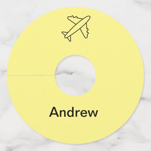 シンプル飛行機トラベミニマルルあなたの名前を追加ビーチfl ワイングラスタグ (正面)