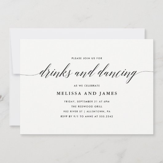 シンプル飲み物と踊り結婚式招待状 招待状 (正面)