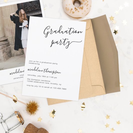 シンプル高校生写真卒業会 招待状