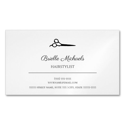 シンプル髪モダン毛はさみ美容師 マグネット名刺 (正面)