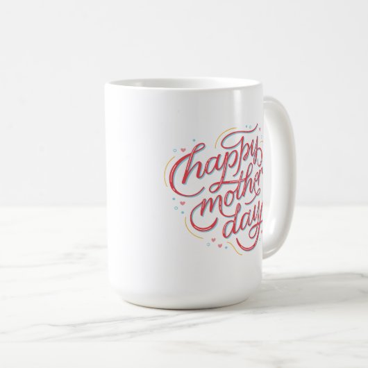 シンプル魅力的幸せ母の日ブライトピンクホワイト コーヒーマグカップ (正面右)