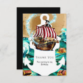 シンプル魅惑された波浪海賊誕生日 サンキューカード (正面/裏面)