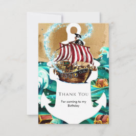 シンプル魅惑された波浪海賊誕生日 サンキューカード