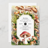 シンプル魅惑キノコ誕生日 招待状 (正面/裏面)