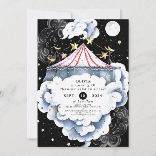 シンプル鮮やかサーカス誕生日 招待状 (正面)