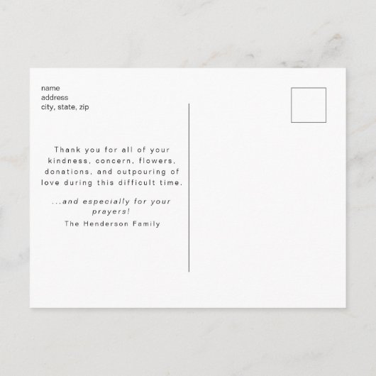 シンプル鳥の葬儀の命の損失ありがとう ポストカード (裏面)