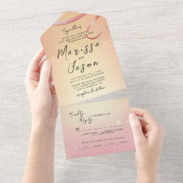 シンプル黄エレガント色・ピンク結婚色 オールインワン招待状