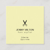 シンプル黄エレガント黒鋏美容師 スクエア名刺 (正面)