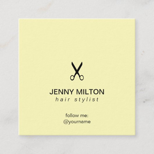 シンプル黄エレガント黒鋏美容師 スクエア名刺 (正面)