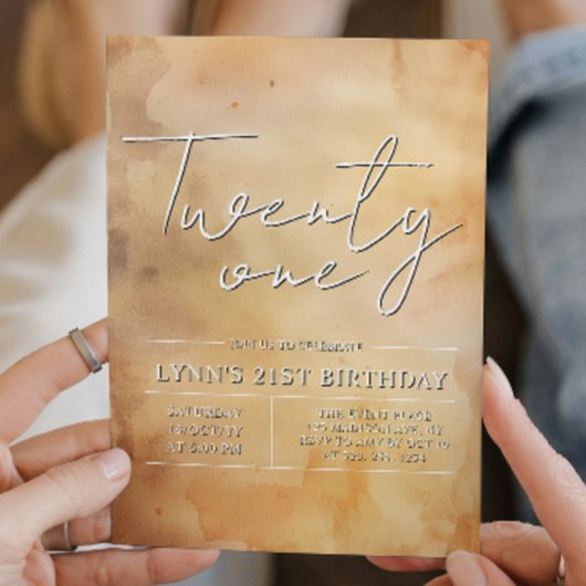 シンプル黄エレガント21歳の誕生日パーティー 招待状