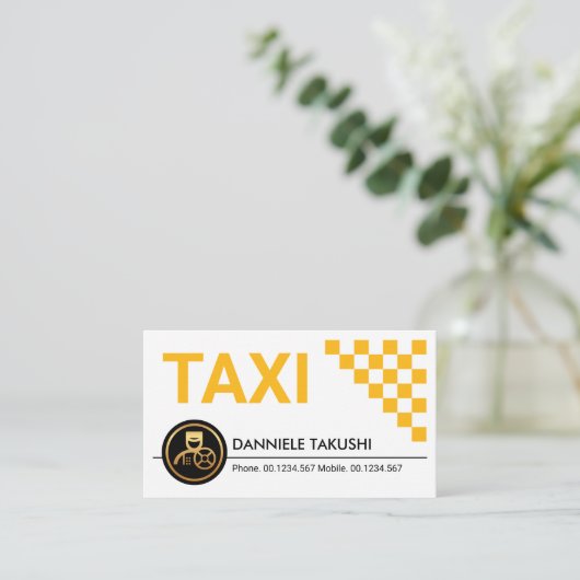 シンプル黄スタイリッシュタクシーのチェックボックス 名刺 (スタンド正面)